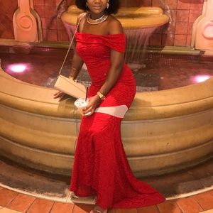 Red off the shoulder dress